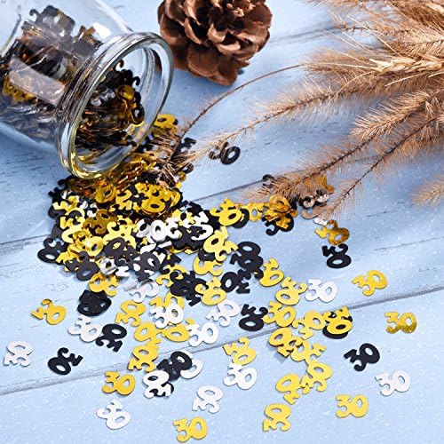 Shappy 1700pcs Number 30 Glitter Confetti for Birthday Gold Black Silver