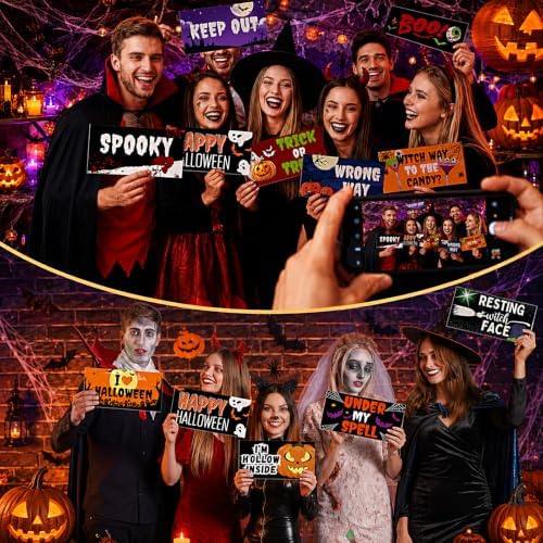 Beeveer 24 Designs Halloween Photo Booth Props Double Sided PVC Selfie Sign