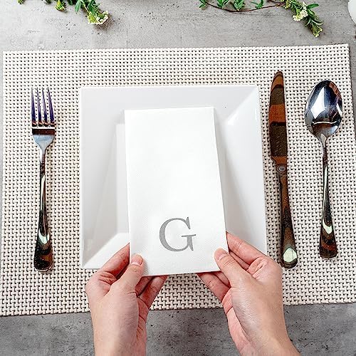 Restaurantware Paper Rectangle Silver Letter g Linen-Feel Napkin, 50 Ct