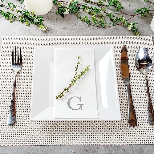 Restaurantware Paper Rectangle Silver Letter g Linen-Feel Napkin, 50 Ct