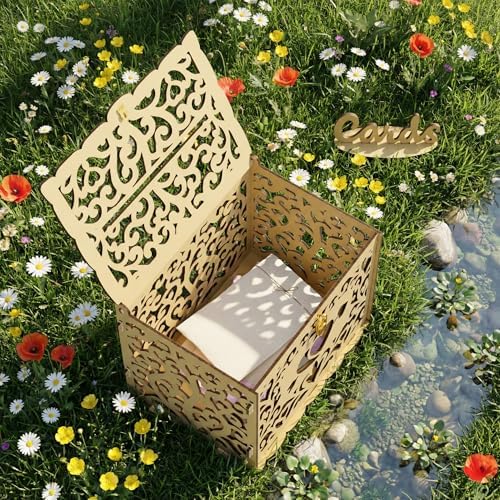 Jolik Wedding Card Box With Sign, Large DIY Locking Money Box Holder for Wedding Reception, Gift Card & Envelope Storage, Anniversary & Birthday Party Decoration, Bridal Party Box (Yellow)