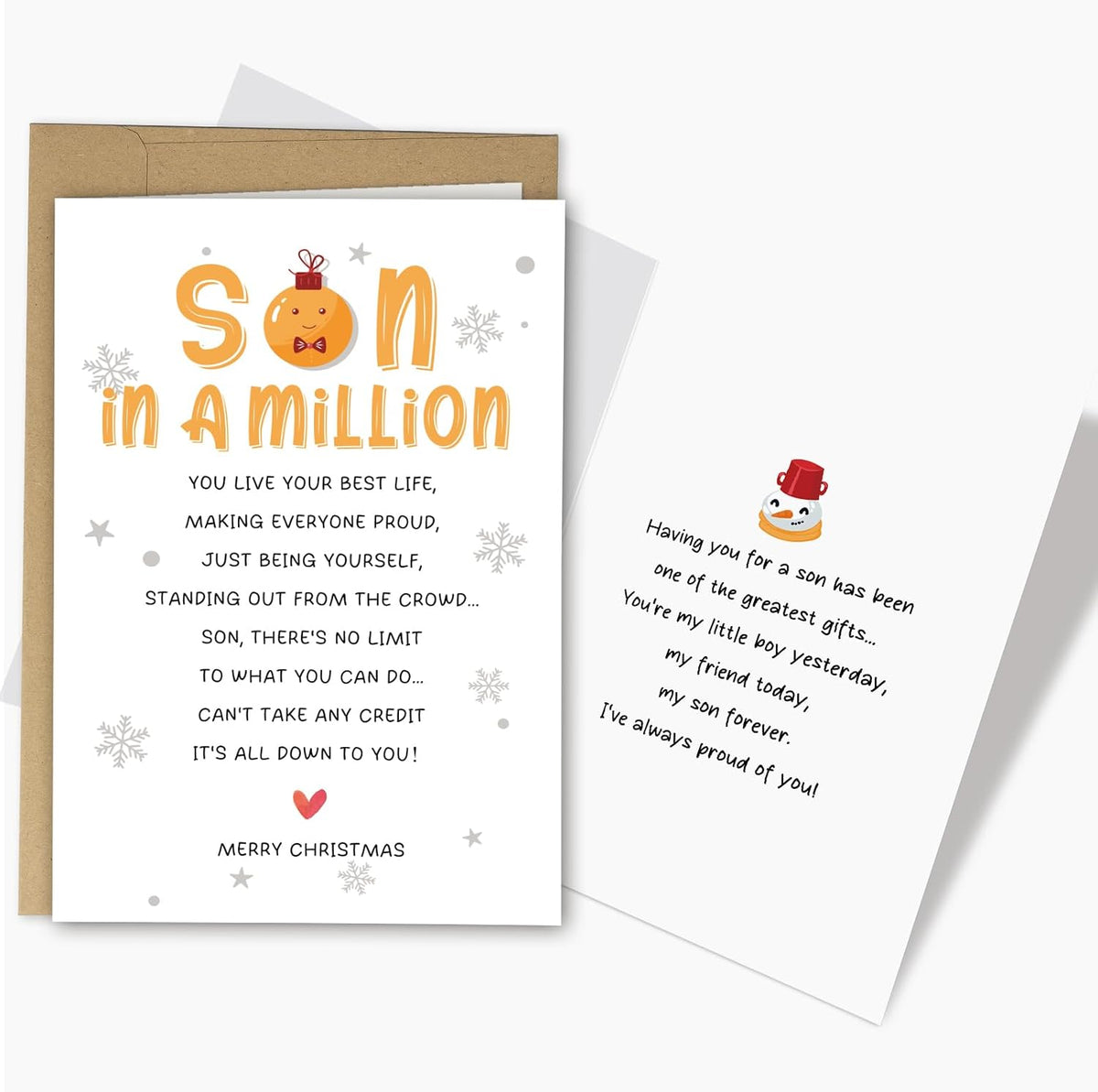 Merry Christmas Card for Son, Poem Son Christmas Card from Mom Dad, Heartfelt Xmas Cards Gift for Child from Parents