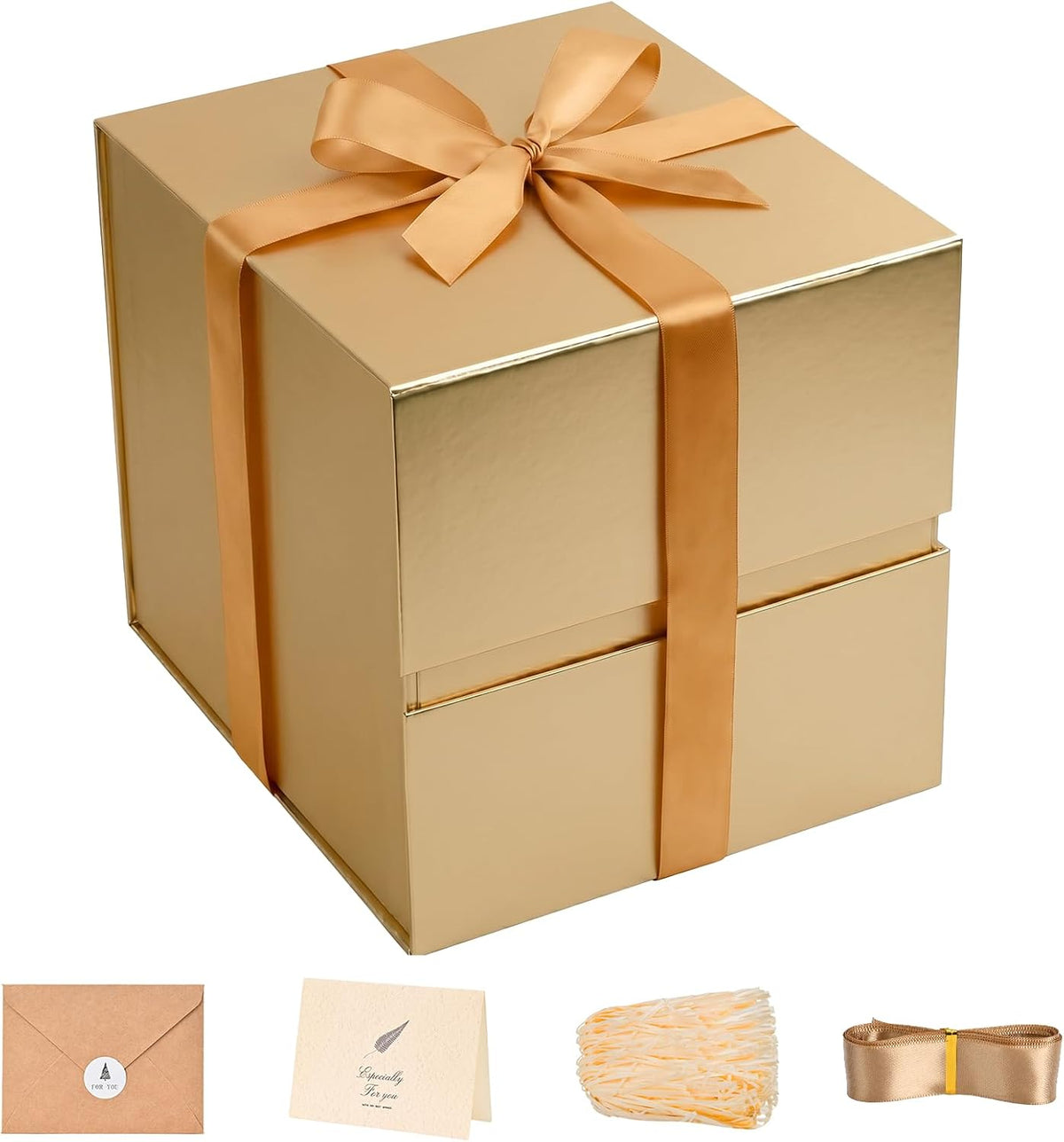 LIFELUM Gold Gift Box for Birthday with Magnetic Lid, 8.6"x8.6"x8.6"