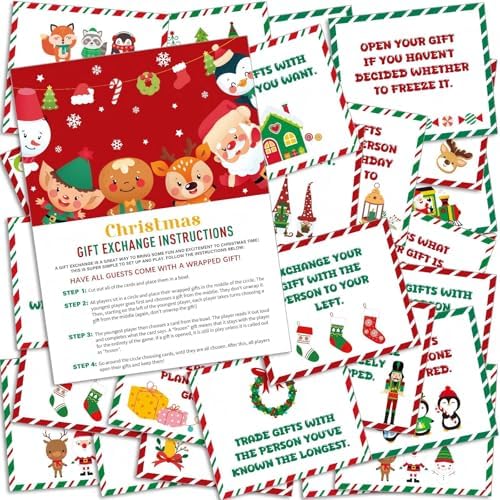Fullhawl 61 Pcs Christmas White Elephant Gift Exchange Card for Adult Party