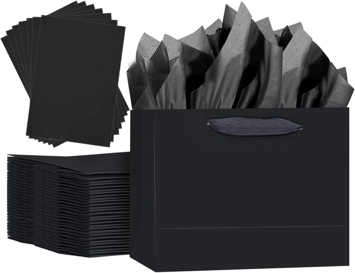 Epoesch 4 Pack Black Gift Bags with Handles and 8 Tissue Papers