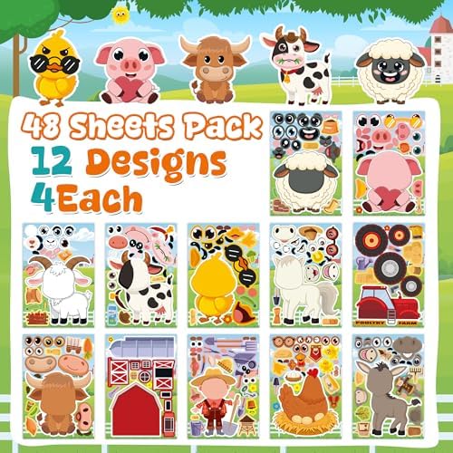 Farm Animal Stickers 48 Sheets Make A Face Stickers Kids Toddlers