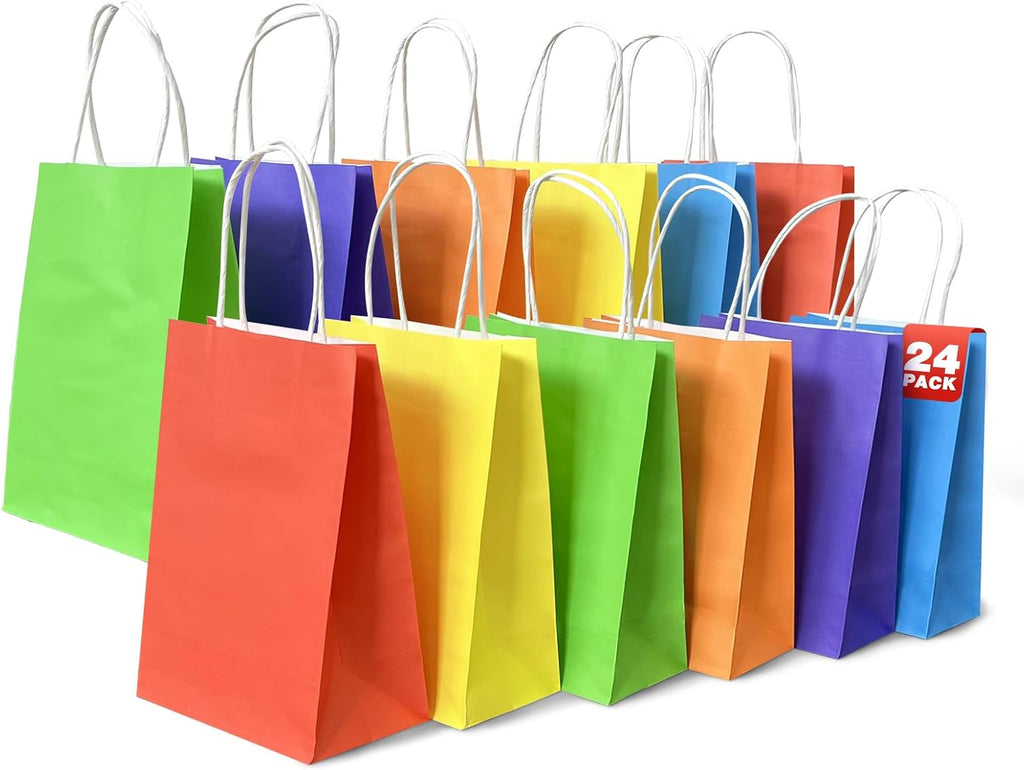 LAMJAMANER 24Pcs Small Gift Bags, 5.5x3.15x7.87 Paper Gift Bag with Handles, Party Favor Bag-s Bulk for Birthday, Wedding, Businesses, Party Supplies and Gifts, Valentines Day Bag