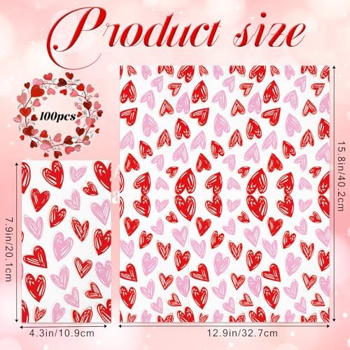 100Pcs Valentine's Day Disposable Napkins for Bathroom Guest Use - Heart Paper Napkins