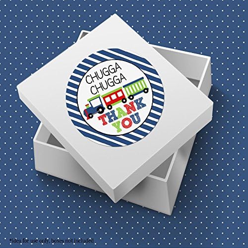 Choo Choo Train Boy Birthday Party Thank You Sticker Labels, 40 2" Party Circle Stickers by AmandaCreation, Great for Party Favors, Envelope Seals & Goodie Bags