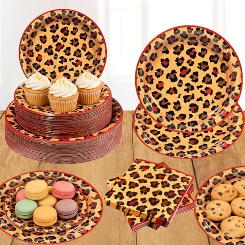180pcs Red Cheetah Print Plates and Napkins Party Supplies,Serves 60