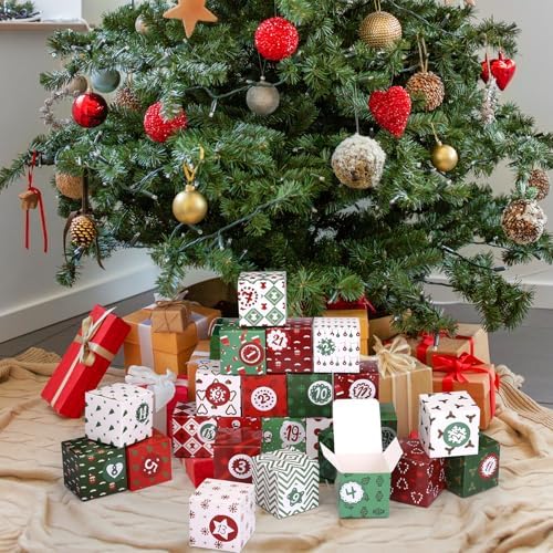 KESOTE DIY Empty Advent Calendar, 24 Cardboard Treasure Boxes with 1-24 Number Stickers Christmas Countdown Calendar for Xmas Holiday Decor