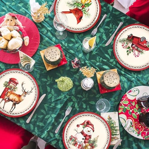Whaline Christmas Paper Plates Snowman Nutcracker Cardinal Disposable Plates 6 Designs Retro Dinnerware Plates 9 Inch for Xmas Winter Party Supplies Table Decor, 24 Pcs