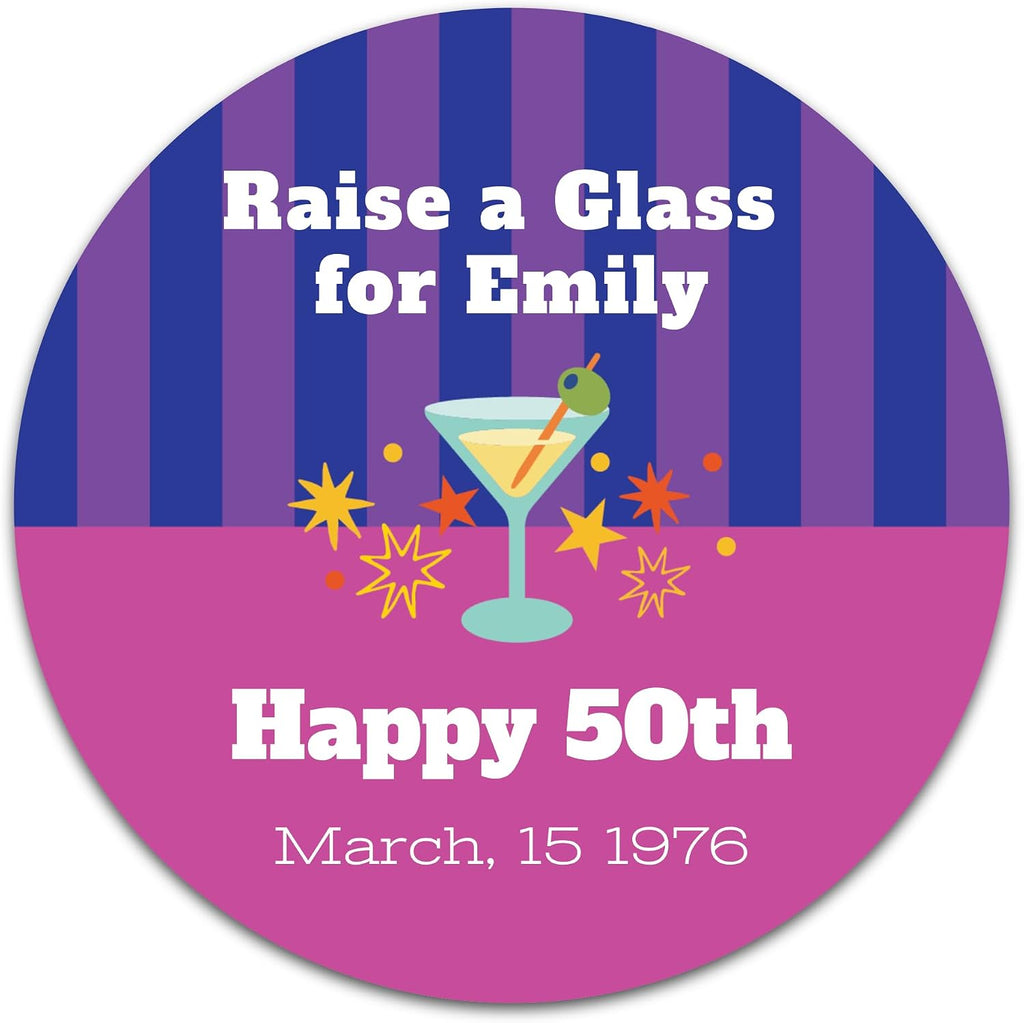 Custom Adult Birthday Stickers with Name & Age – Personalized Round Paper Labels for Milestone Birthday Party Favors, Goodie Bags, Treat Bags & Decorations (50-1000 Stickers) (Birthday Gala)