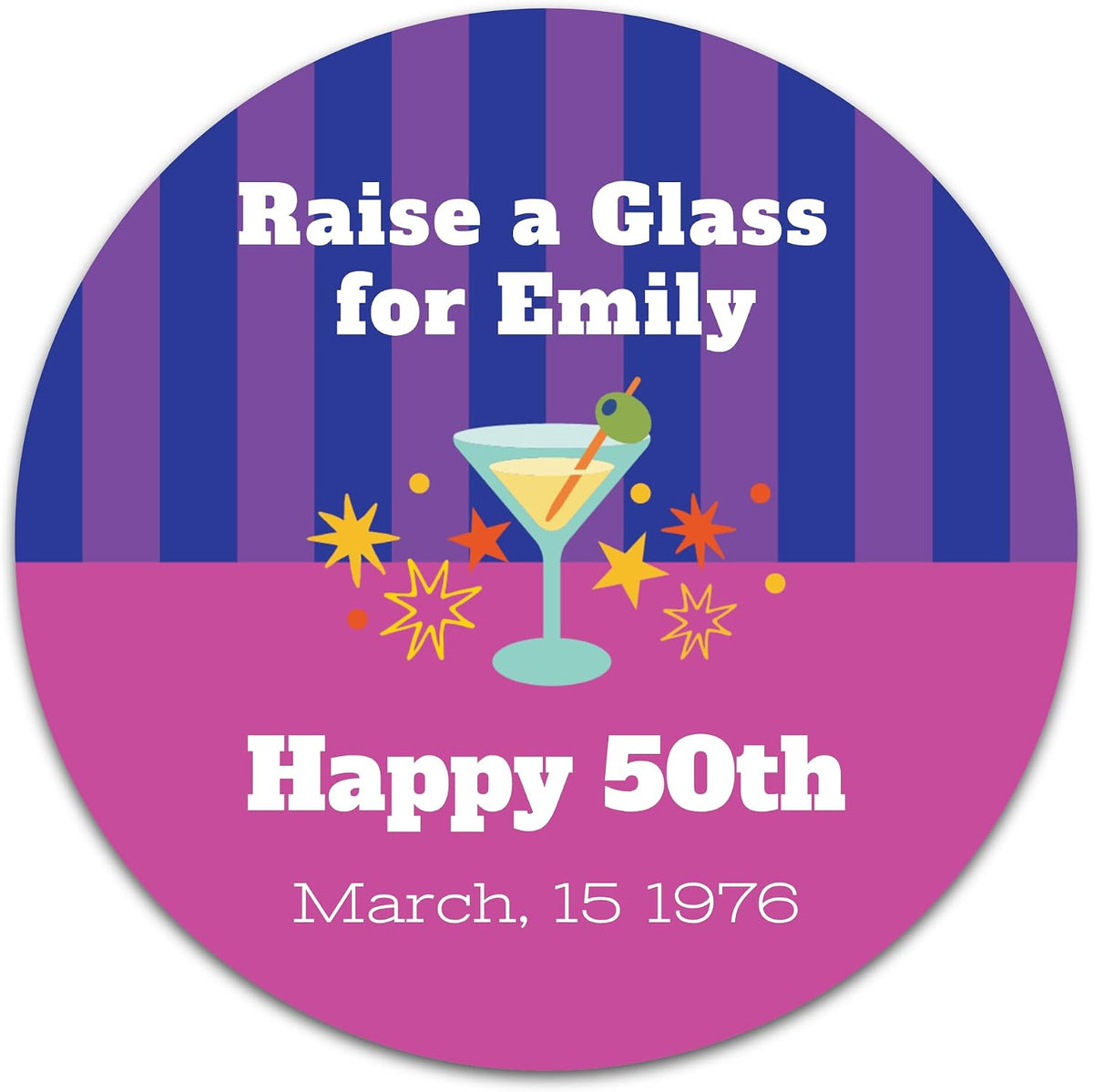 Custom Adult Birthday Stickers with Name & Age – Personalized Round Paper Labels for Milestone Birthday Party Favors, Goodie Bags, Treat Bags & Decorations (50-1000 Stickers) (Birthday Gala)