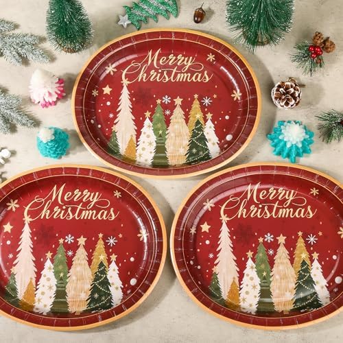 Christmas Oval Plates 10x12 Inch, Christmas Tree Disposable Plates