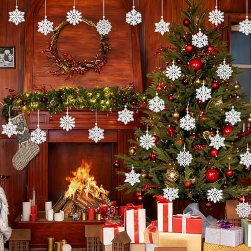 White Snowflake Wood Ornaments Christmas Snowflakes Wooden Cutouts 3 Inches