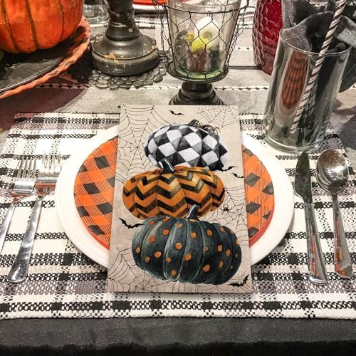 JarThenaAMCS 100Pcs Halloween Guest Napkins, Vintage Spiderweb Pumpkin