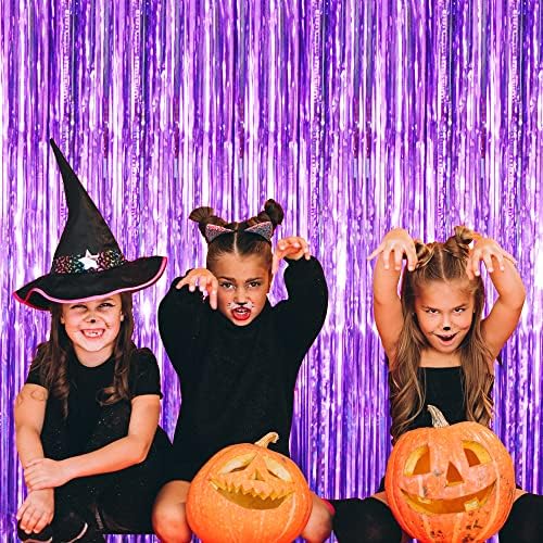 GOER 3.2 ft x 8.2 ft Metallic Tinsel Foil Fringe Curtains Party Photo Backdrop Party Streamers for Halloween Birthday,Graduation,New Year Eve Decorations (5 Packs,Purple)