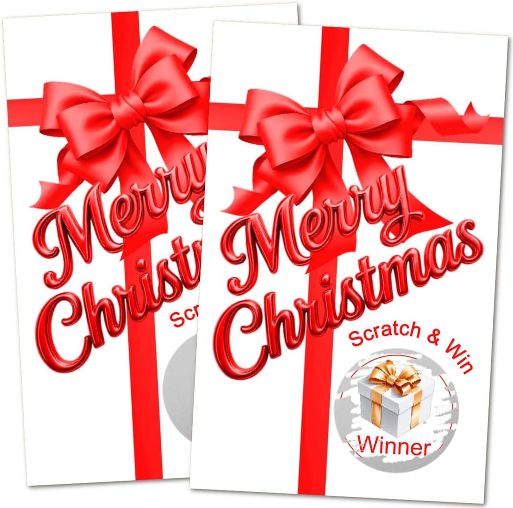 RokAPary Gift Box Merry Christmas Game Scratch Off, Red Bow, Scratch & Win, Easy to Play Silly Games, Fun Idea, Ice Breaker Activity. DIY Raffle Cards, Set of 40 Cards Made in USA