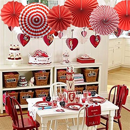 6-Pack Red Party Decorations, Hanging Paper Fans Wall Decor