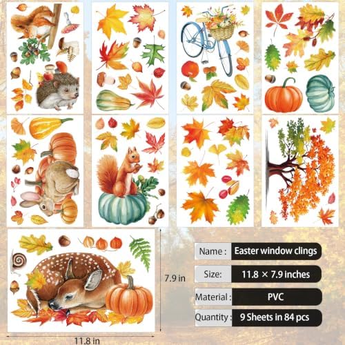 84Pcs Fall Window Clings, Fall Window Stickers for Autumn Thanksgiving Party Decor
