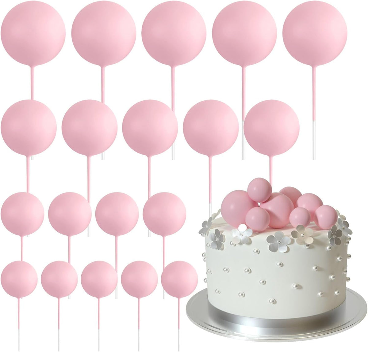 ASTARON 20 Pcs Foam Pink Balls Cake Topper Decorations for Birthday Cake