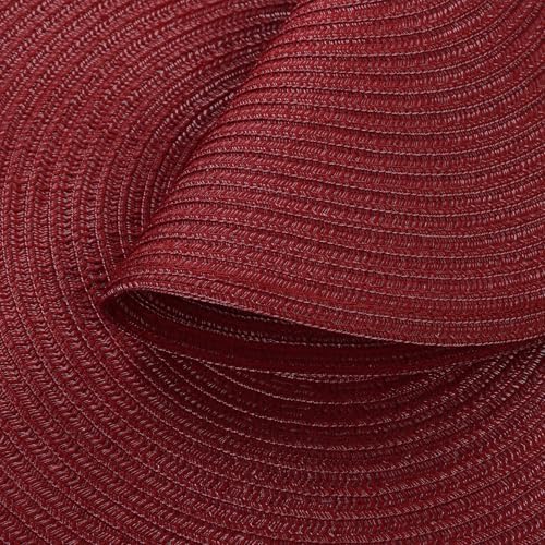 SHACOS Round Placemats Set of 12 for Dining Table 15 inch Round Braided Place Mats Cotton Polyester Washable Non Slip Kitchen Table Mats, Burgundy