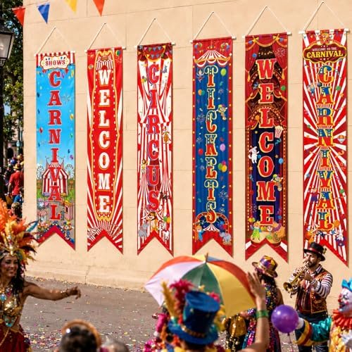 Hahafelt 6 Pcs Carnival Circus Party Decoration 61'' Halloween Porch Banner