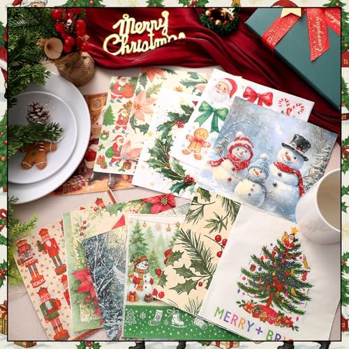 Gueevin 45 Pack Christmas Decoupage Napkins Vintage Holiday Craft Paper