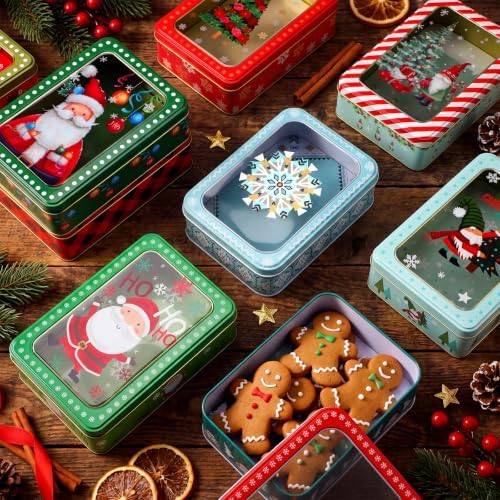 Landhoow 12 Pcs Christmas Cookie Tins with Lids for Gifts Candy,Rectangle