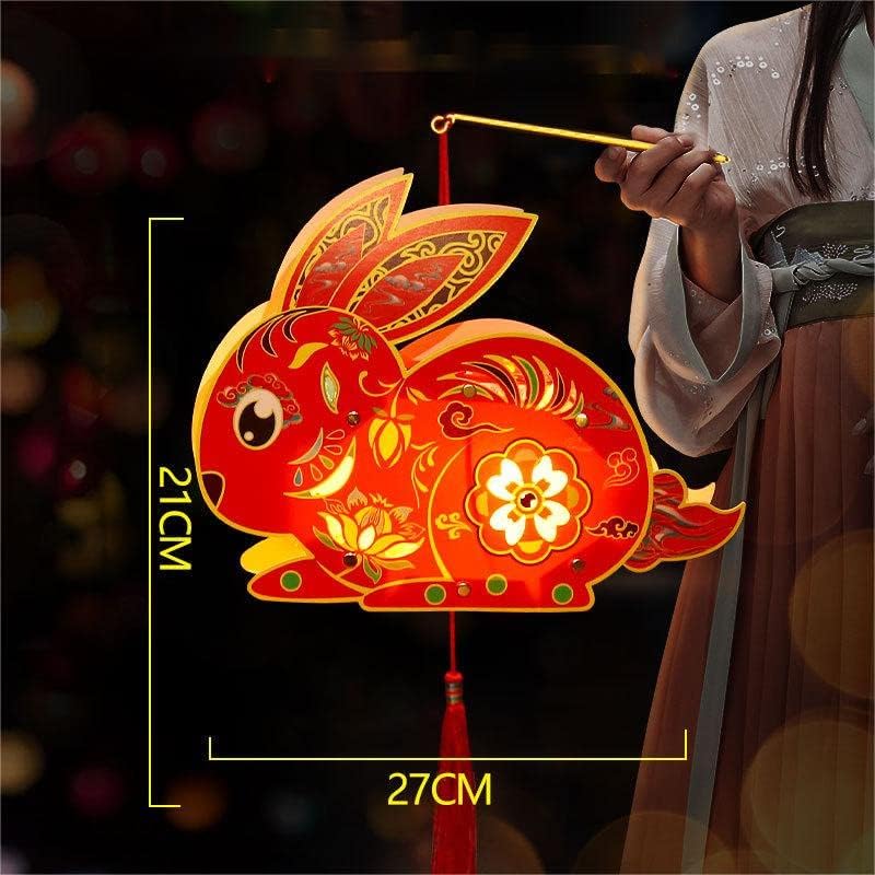 Mid-Autumn Festival Decoration 3pcs Rabbit DIY Hanging Lanterns Cute Bunny Moon Festival Ornament Hand-Held Portable Lantern Holiday Decor Lunar Year Spring Festival Decor