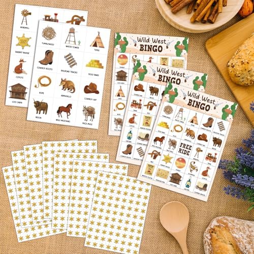 Wild West Bingo Game, Cowboy Games with 24 Players, Happy Holiday Bingo Game for Adults Family Friend, Western Games Card for Outdoor Indoor, Family Holiday Birthday Party Activities Supplies-17