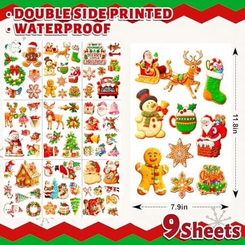 Christmas Window Clings,9 Sheets Christmas Party Window Clings Decoration, Decals for Glass Windom Indoor and Outdoor Home Decor, Santa Claus,Snowman