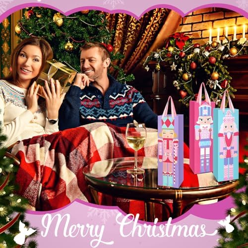 TaoBary 12 Pcs Christmas Wine Bags with Handles, Novel Nutcracker