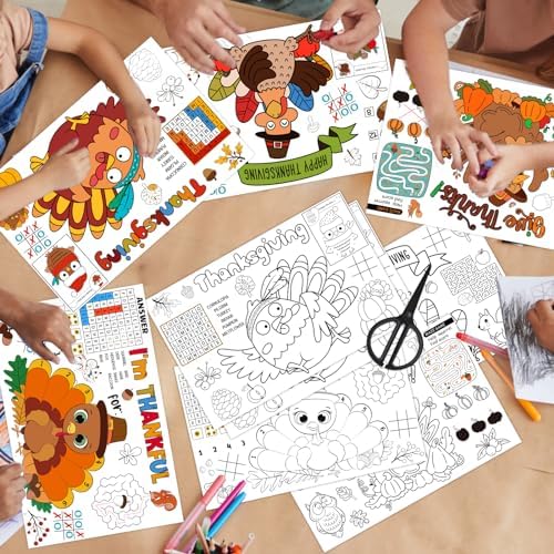 24 Pack Thanksgiving Paper Coloring Placemats for Thanksgiving Place Mats Turkey Paper Placemats Crafts for Coloring Activity