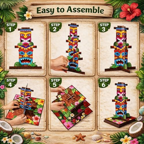 OHOME Luau Party Decorations | Hawaiian Cupcake Stand - 3 Tier Tiki Cake Holder - Tropical Party Decorations for Summer Beach Pool, Hawaiian Luau Birthday Favors Supplies