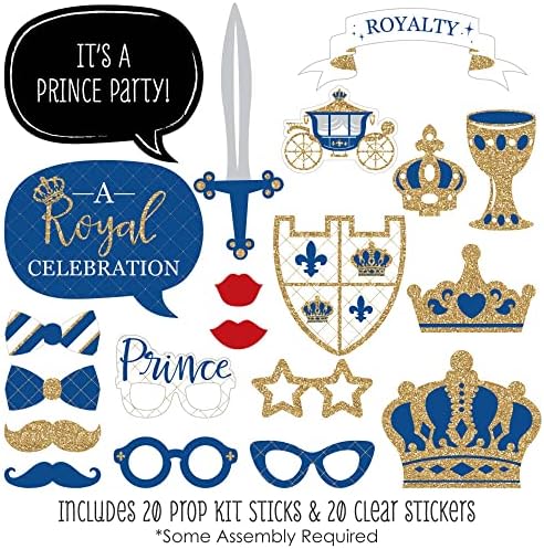 Royal Prince Charming Photo Booth Prop Kit, DIY Cardstock Props - 20pc
