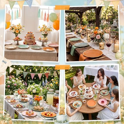 72 Pcs A Little Cutie Paper Plates 9 Inch Sage Green Orange Gradient Scalloped Paper Disposable Dinner Dessert Plates for Baby Shower Summer Birthday Wedding Bridal Party Supplies, 6 Colors