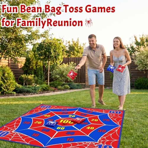 2-in-1 Giant Tic Tac Toe Game Bean Bag Toss Outdoor Games, 4.5FT Spider Tic Tac Toe Game with 10 Pcs Bean Bags, Outside Games for Adults and Family Lawn Yard Carnival Field Day Camping Party