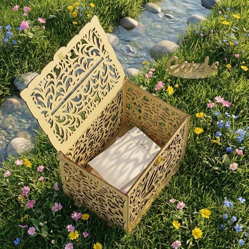 Jolik DIY Wedding Card Box, Large Rustic Locking Money Box Holder for Wedding Reception, Gift Card & Envelope Storage, Anniversary & Birthday Party Decoration (Yellow)
