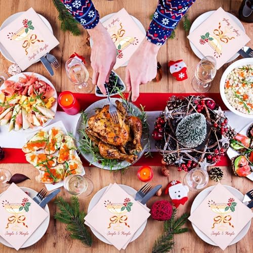 Chiisong 100 Pcs Cocktail Napkins Christmas Cheers Pink Gold Stamping