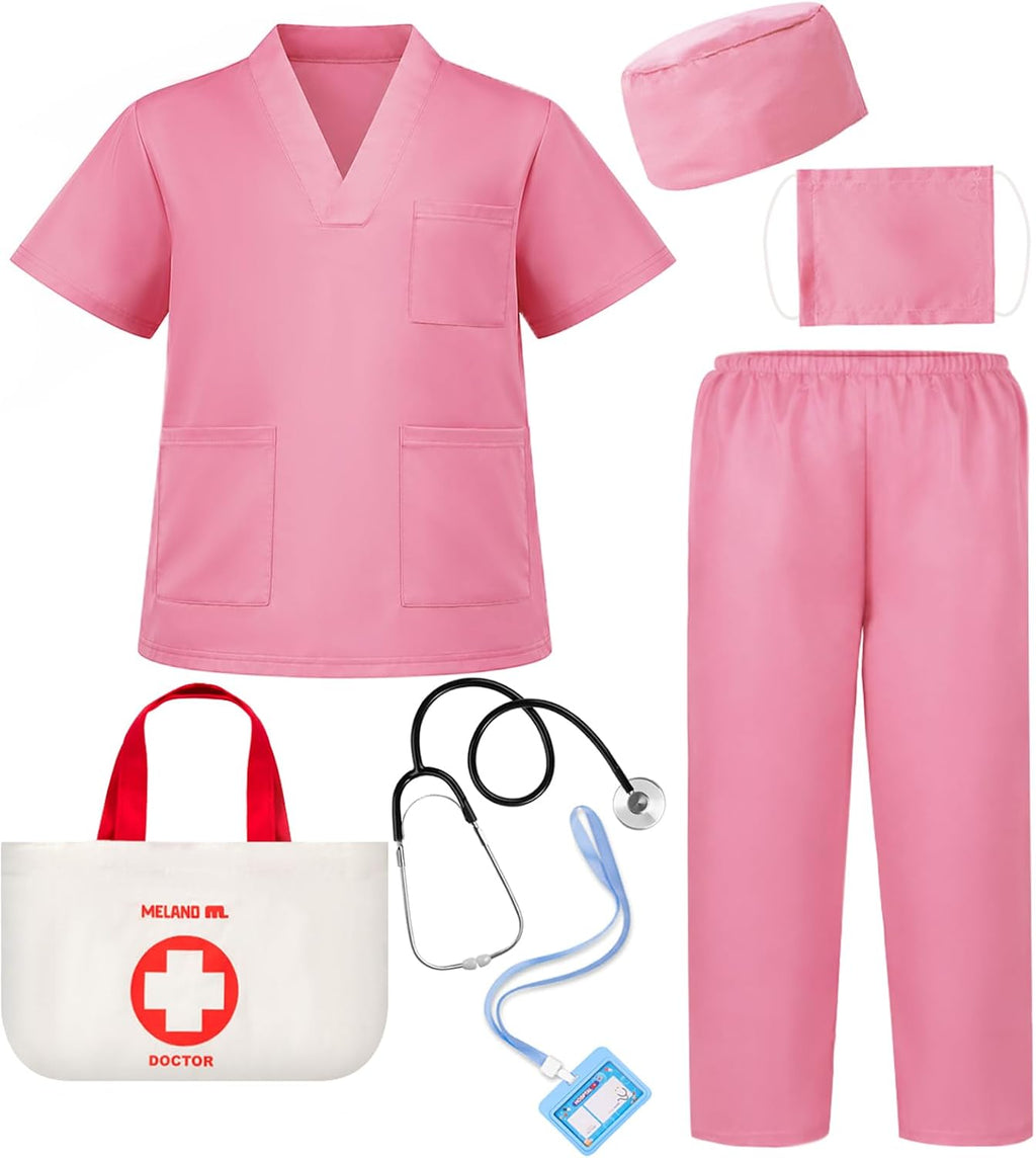 Meland Doctor Costume for Kids 3-10, Pretend Play Career Dress Up with Bag