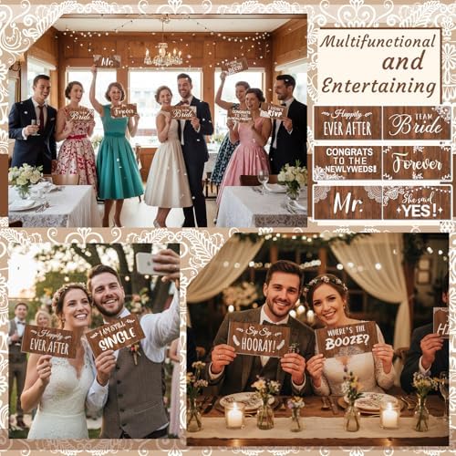 Beeveer 24 Designs Rustic Wedding Photo Booth Props, Wood Lace Photoshoot