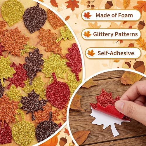 Thanksgiving Crafts for Kids - Maple Leaf Glitter Foam Stickers