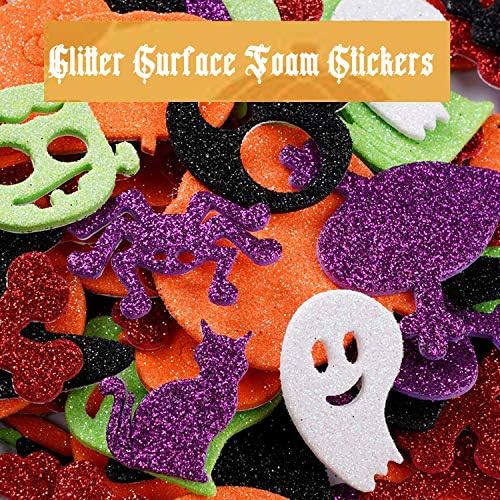 Halloween Foam Stickers, Glitter Halloween Stickers, Sparkle Self-Adhesive Pumpkin Ghost Shape Puffy Stickers for Halloween Party Supplies Decorations