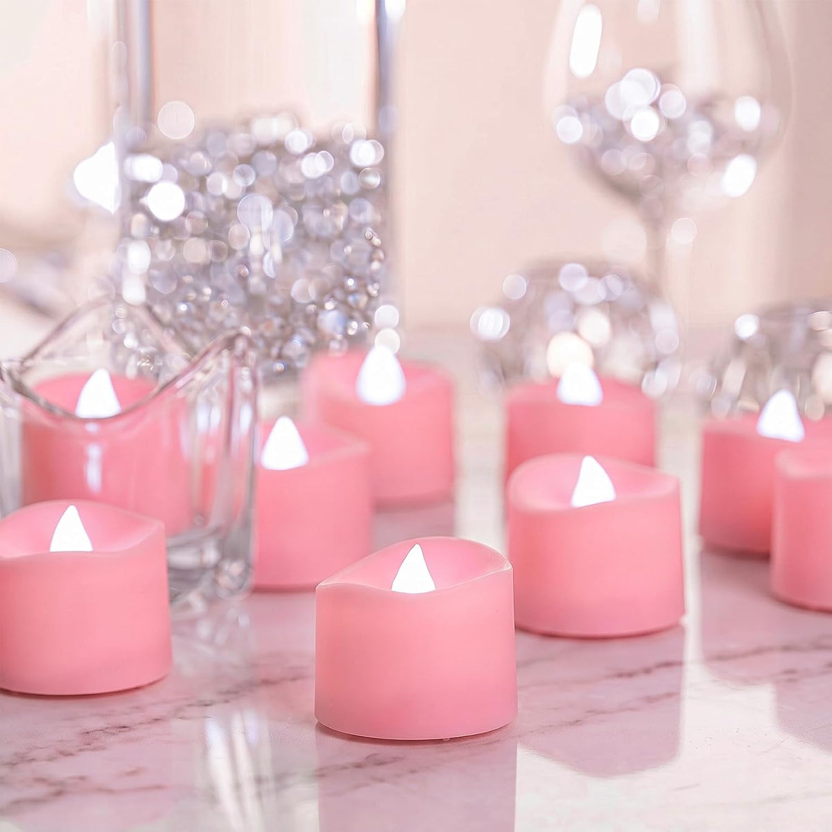 Homemory 50-Pack Pink Flameless Battery Tea Light Candles, 200+ Hours