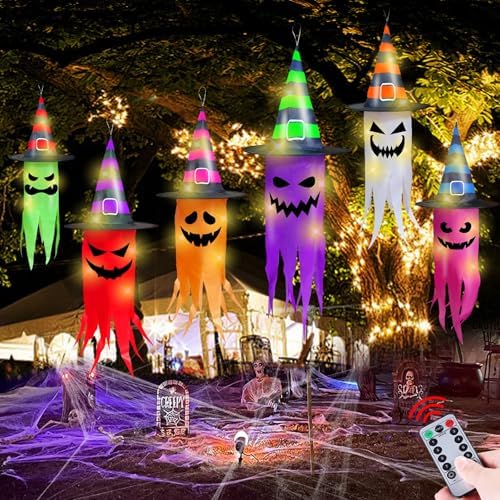 Remote Control 6 PCS Halloween Hanging Ghosts Outdoor Decor with Lights