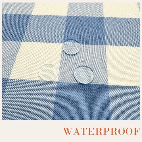 Waterproof Gingham Tablecloth, Checkered Fabric Table Cover for Kitchen Dining, Blue & White Plaid Table Cloth, Rectangle Table Cloth for Indoor Outdoor Use, W60 x L144 in