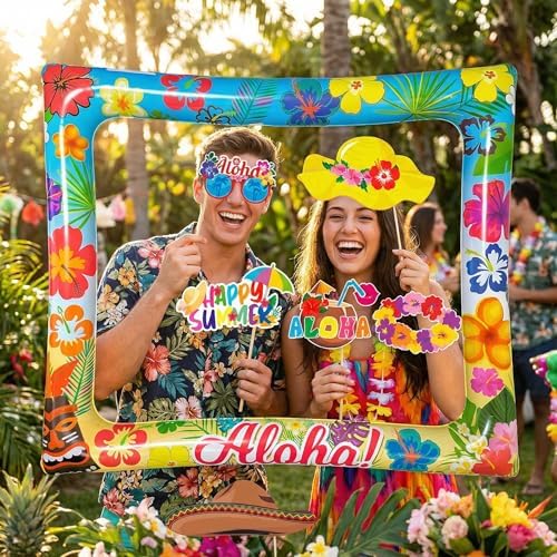 Hawaiian Photo Booth Props & Inflatable Frame, 31Pcs