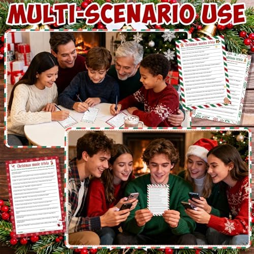 66 Pcs Christmas Trivia Game Cards Christmas Games for Family Party Merry Xmas Trivia Paper Holiday Activity Guessing Card Large Groups Adults Annual Festive Events Decorations Gifts with Answer Key
